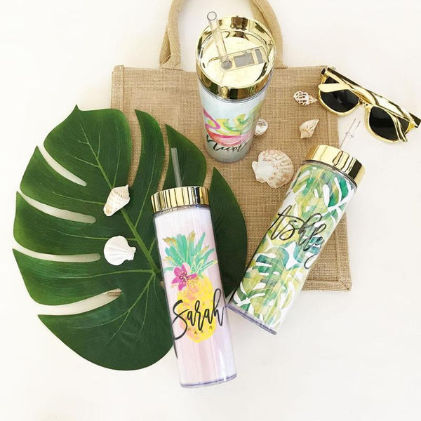 Especially for Lauren Tropical Leaves Glitter Tumbler Hawaiian Leaves  Tumbler Custom Stainless Steel Tumbler 