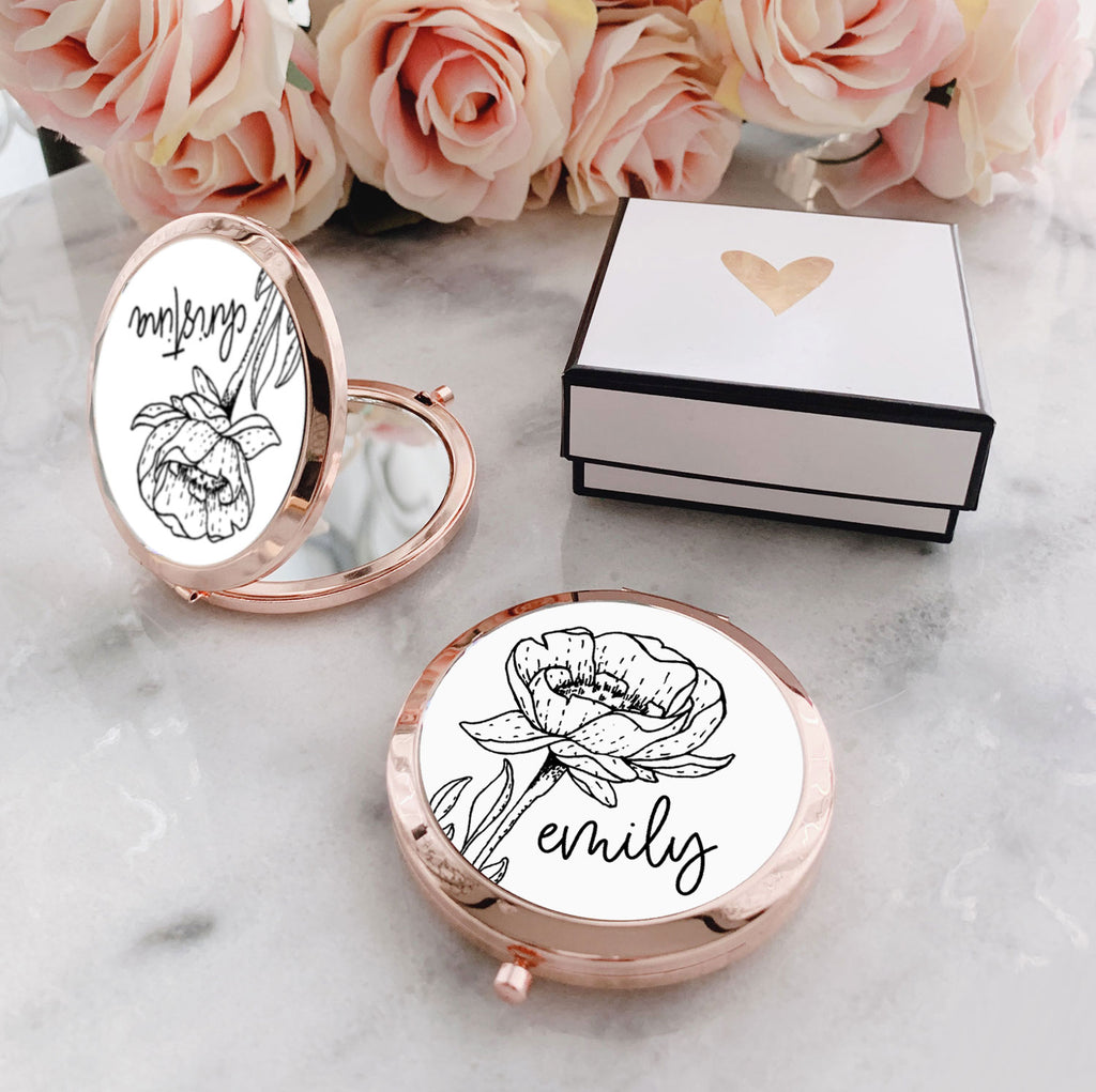 Personalized Floral Compact Mirror